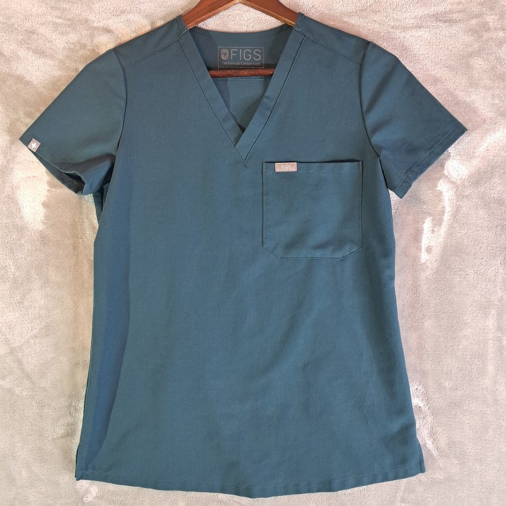 FIGS Technical Collection Casma Scrub Top Women XXS V-Neck Pocket FW1000 Teal